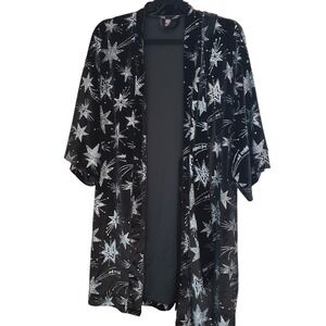Victoria Secret Womens Star Print Velvet Robe XS/S Black Silver